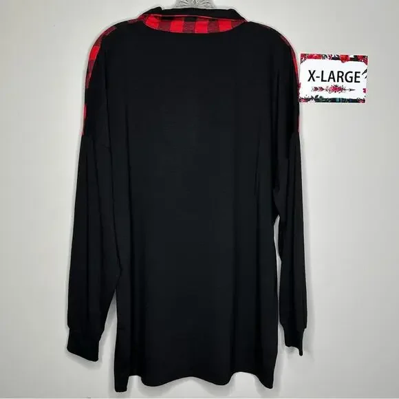 Buffalo Plaid Front zip long sleeve top X-Large - Picture 6 of 6